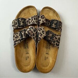 Naot Leopard Print Sandals with Black Buckles Size 9